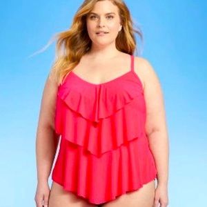 🆕AQUA GREEN: Hot Pink Tankini 3 Tier- Sz 16W